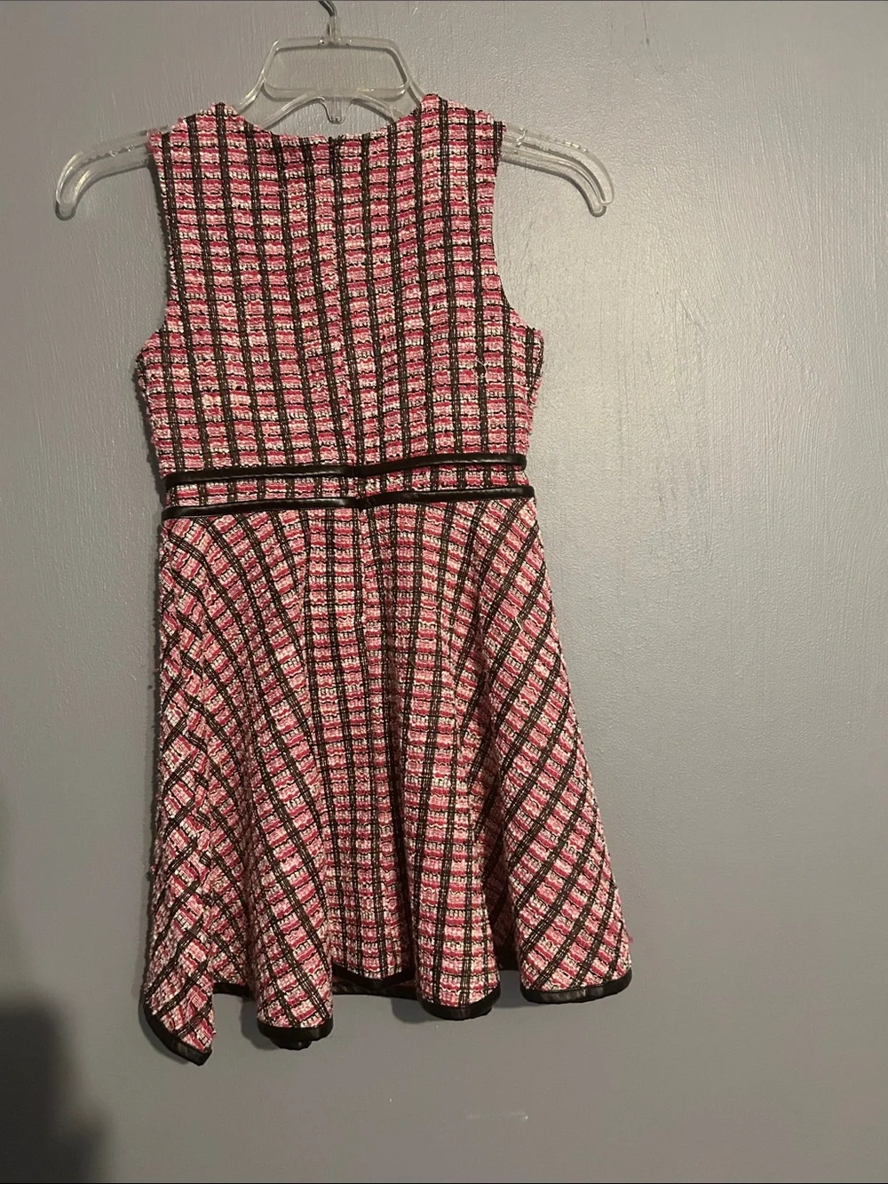 Amy Byer Pink and Black Check Tweed Fit & Flare Dress